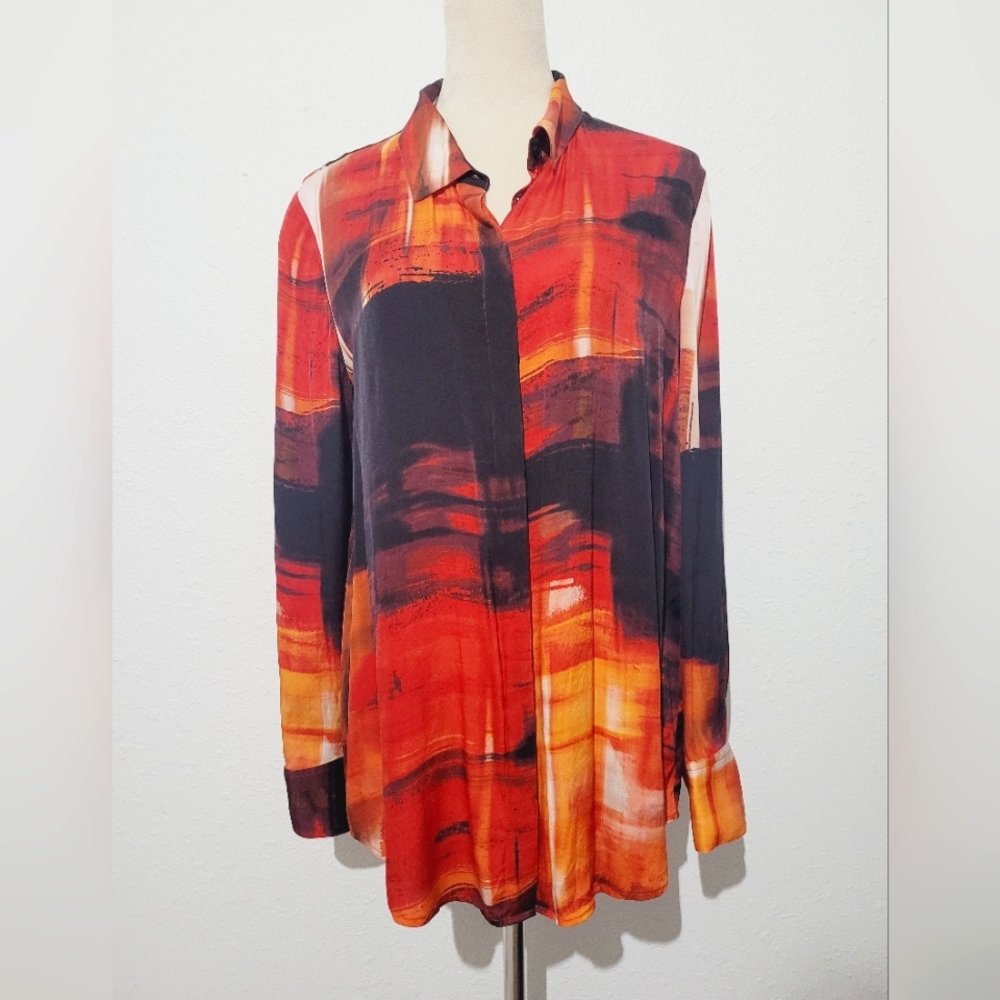 Donna Karan Vibrant Red and Black Button Down Shirt